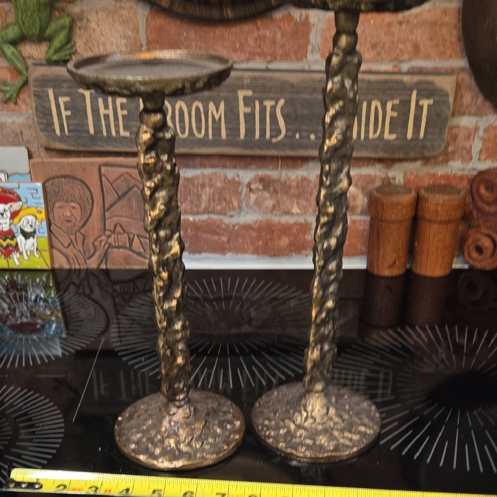 Source Unknown Rustic Gold Candle Holders